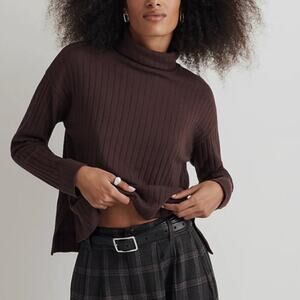 Madewell Brown Relaxed Ribbed Turtleneck Tee